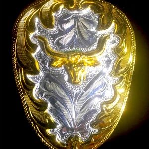 Vintage Alpaca Mexican Steer Head Bolo (Silver & Gold Tone)Tie Rope Not Included